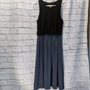 LOFT black & blue midi dress
